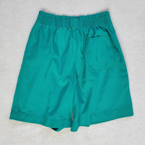 Vintage High Waisted Shorts Green Wide Leg Elastic Waist Pull On S - Picture 3 of 5